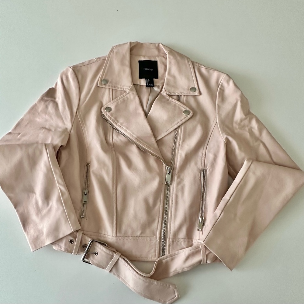 Forever21 Faux Leather Biker moto Jacket soft pink